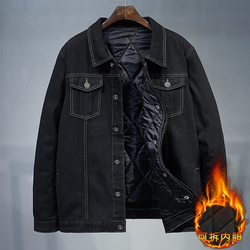 Fertilized Extra Large Loose Denim Coat fleece-lined Thickened plus size Men's Winter Jacket Warm Quilted Two-piece Top