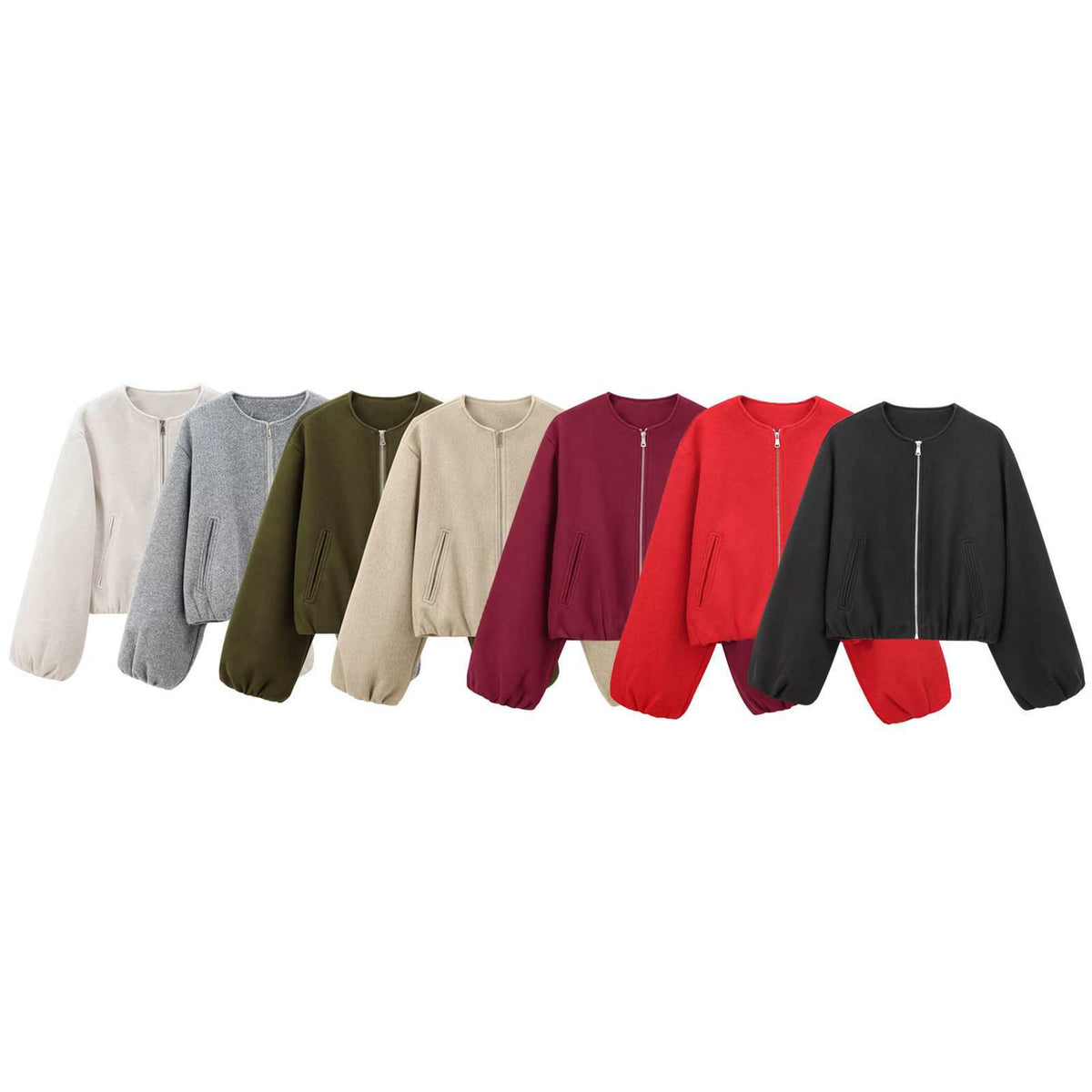 Jacket Soft Foreign Trade Spring New Women's European and American Style Short Round Neck Pilot Zipper