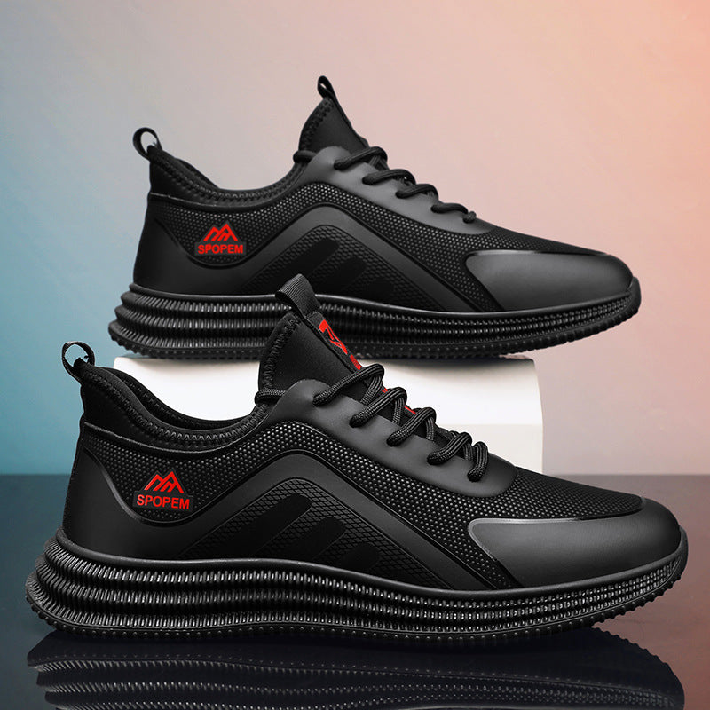 Cross-Border  Sports Shoes, Breathable and Trendy Korean Casual Shoes, Student Running Shoes, Soft Sole Black Versatile Shoes for Men