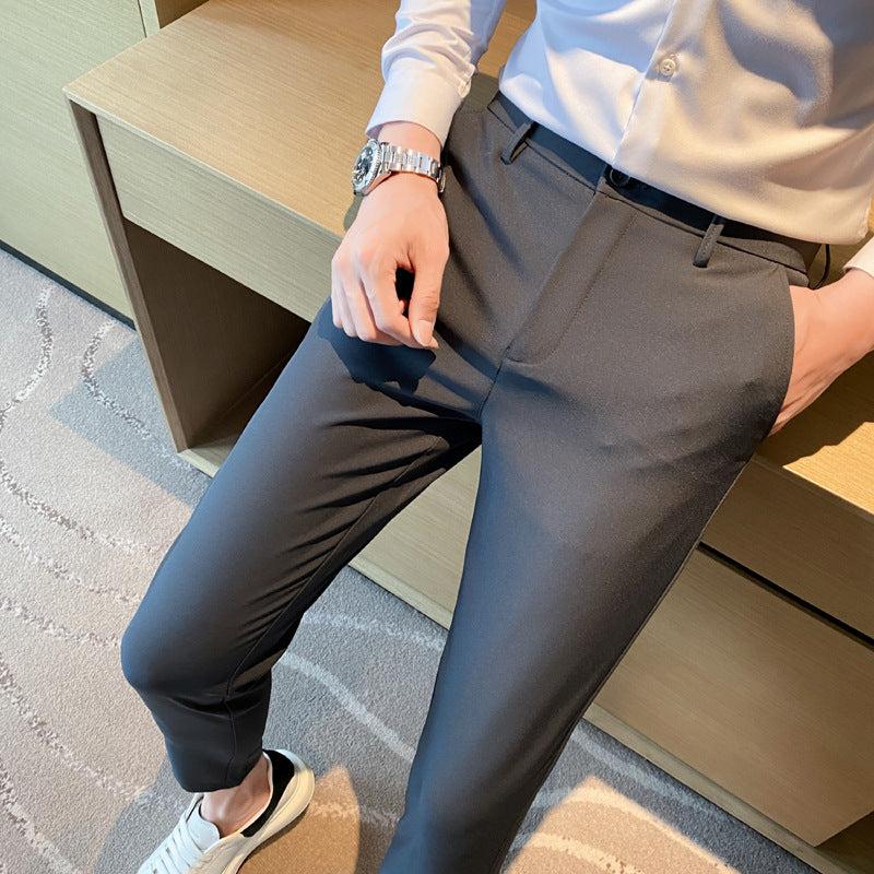 Korean Style Small Western Trousers Men's Autumn and Winter Business Slim-fit Straight Ankle-length Pants 2024 New Arrival Light Luxury Suit Trousers