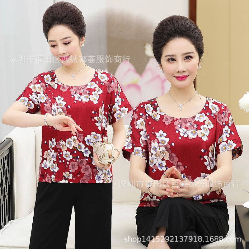 1688 Running River Lake Street Stalls 5 Yuan Loose Women's Clothing Middle-Aged and Elderly Short-Sleeved T-Shirts Mother's Clothing Wholesale Tops Bottoming Shirts