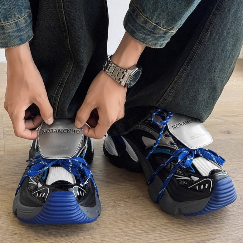 Klein Blue Deconstructed Lace-Up Dad Shoes for Women 2025 Spring and Autumn New Men's Mesh Thick-Soled Height-Increasing Sneakers