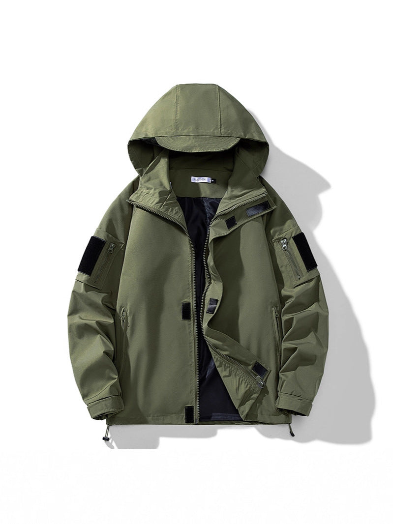 2025 Spring and Autumn New Hong Kong Style Live Broadcast Fake Two-Piece Jacket Men's Trendy Handsome Ins Hooded Windbreaker Jacket Men