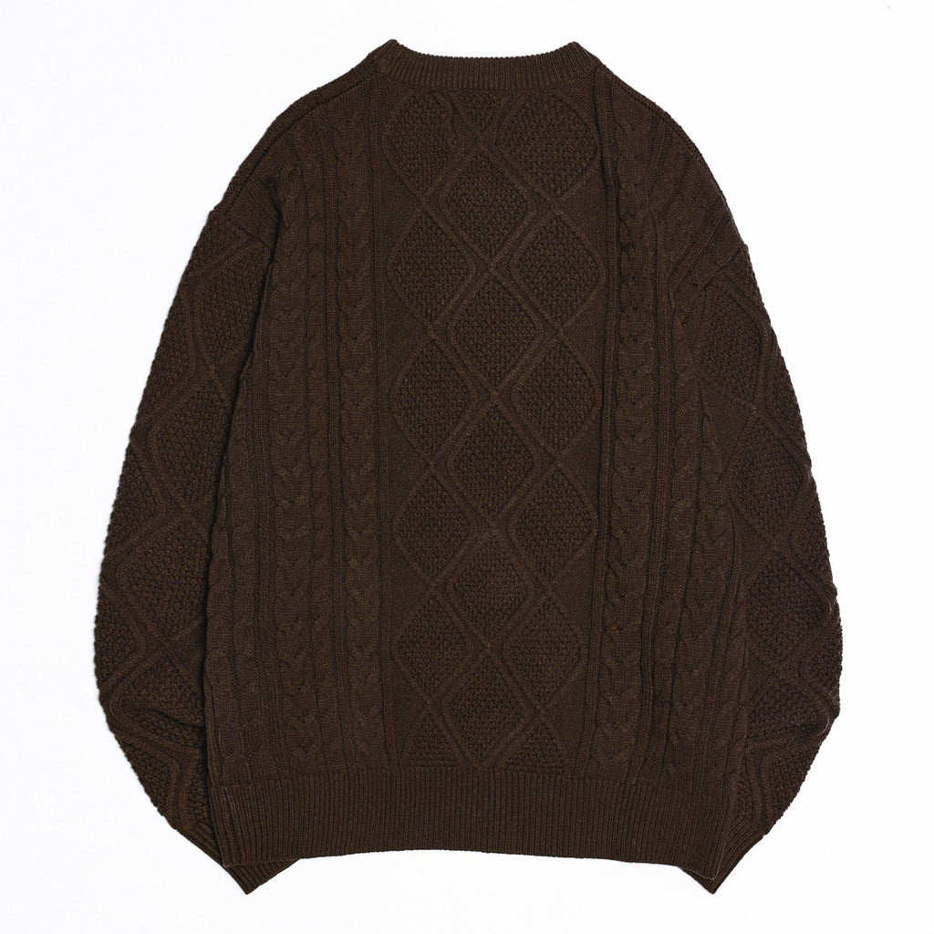 2024 American-style vintage twist knitted sweater men's loose round neck casual fashion brand all-match sweater men's gray and blue