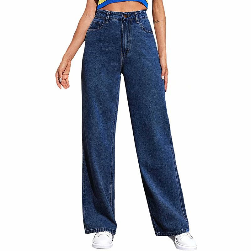 American Retro Wide-Leg Jeans for Women, High-Waisted, Loose-Fitting, New Spring and Autumn Style, Straight-Leg Pants, Slimming for Pear-Shaped Body
