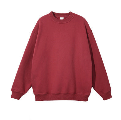 2023 autumn new round neck sweater fashion brand solid color pullover men's sweater loose fleece-lined men's couple sweater