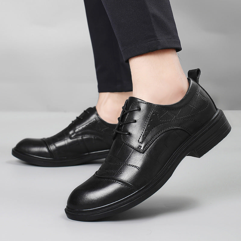 Men's Business Formal Leather Shoes, First-Layer Genuine Leather, Small Size 37, Wedding Groom Shoes, Three-Piece Design, Large Size Men's Shoes, Cross-Border