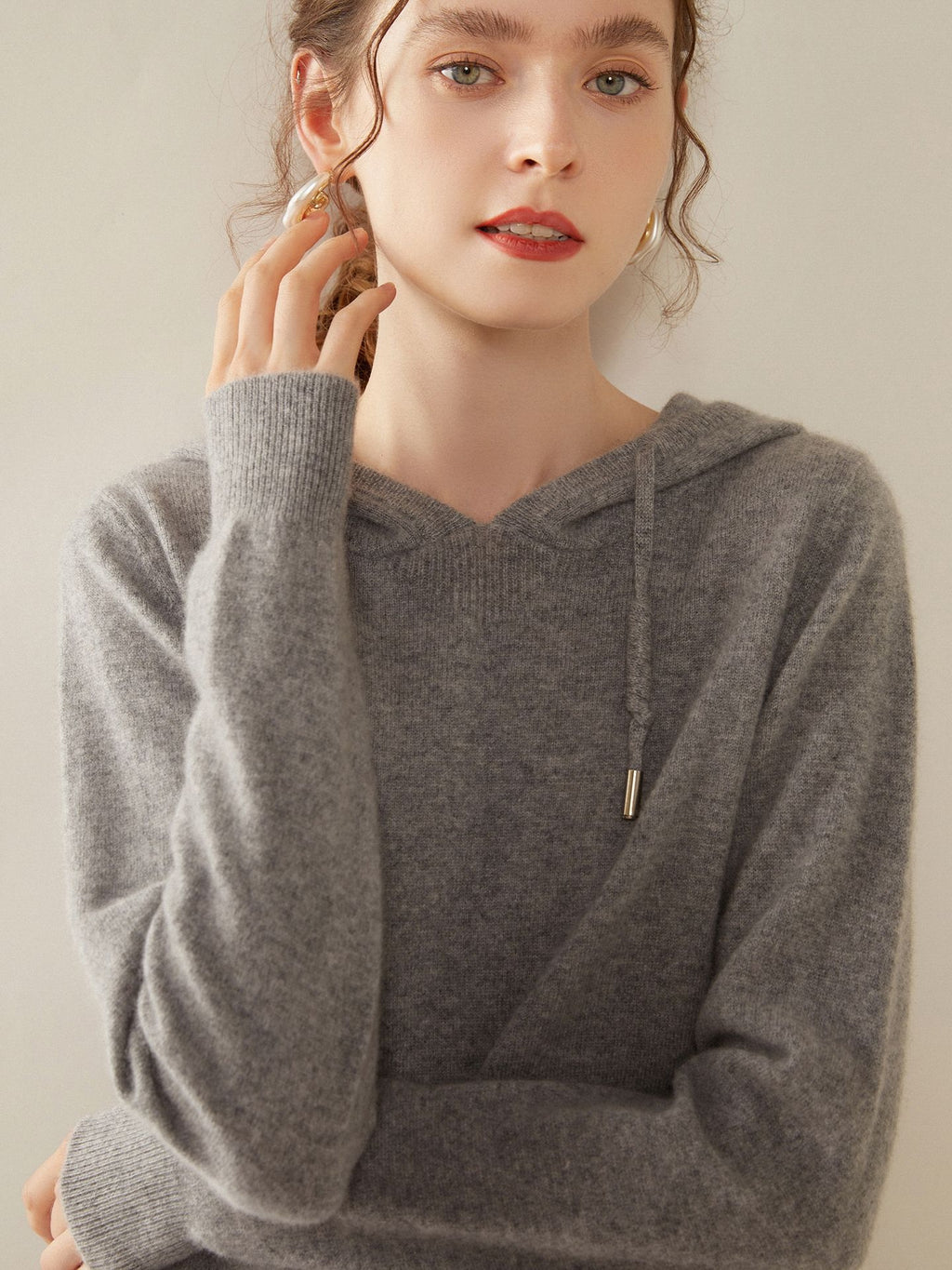 Light Luxury Solid Color 100% Pure Cashmere Hoodie for Women, Versatile for Commuting, Loose Knit Base Hoodie, Loose Fit