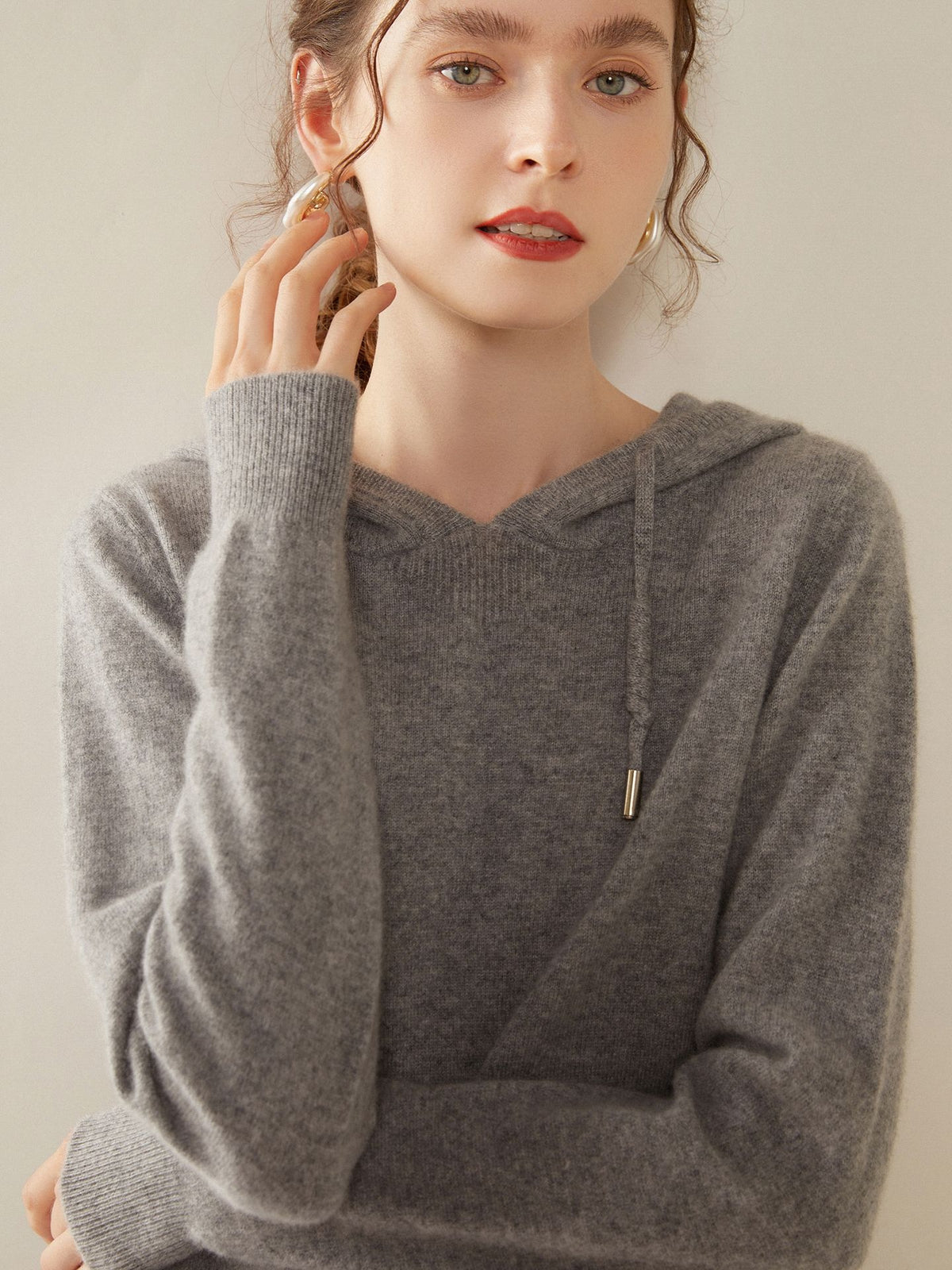 Light Luxury Solid Color 100% Pure Cashmere Hoodie for Women, Versatile for Commuting, Loose Knit Base Hoodie, Loose Fit