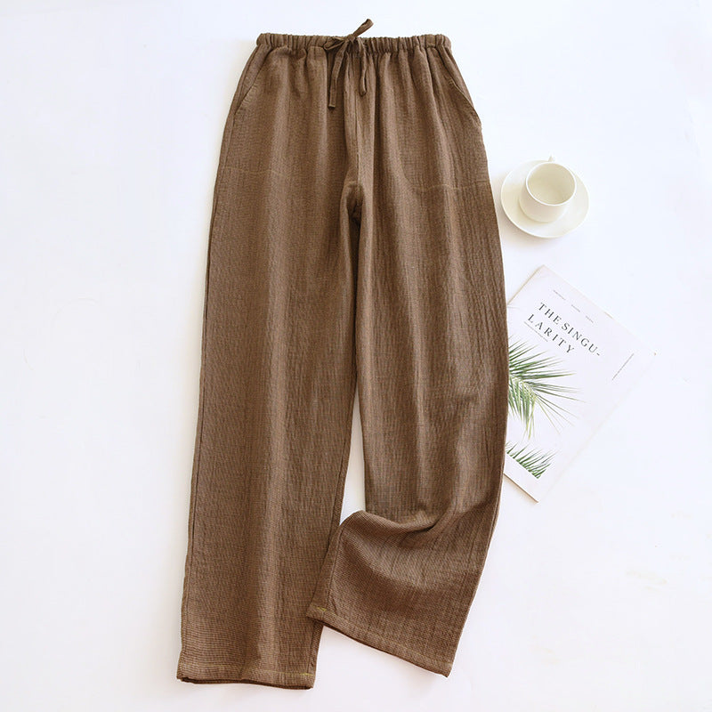 Spring and Autumn Pure Cotton Pajama Pants for Men and Women Yarn-dyed Plaid Double-layer Cotton Yarn plus size Loose Thin Summer Soft Home Pants
