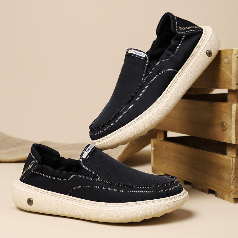 Cloth Shoes Men's Summer Breathable Wide-Toe Slip-On Soft-Soled Lightweight 2025 New Trend Color Matching Men's Thick-Soled Loafers