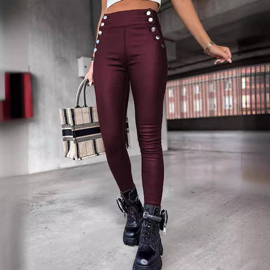 2025 autumn and winter new women's clothing Amazon wish Europe and the United States cross-border high waist PU leather slim hip long pants