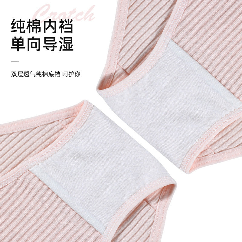 Women's Cotton Underwear Women's Comfortable Breathable Striped 100 Cotton Crotch Briefs Mid-Waist Simple Young Girl's Underwear