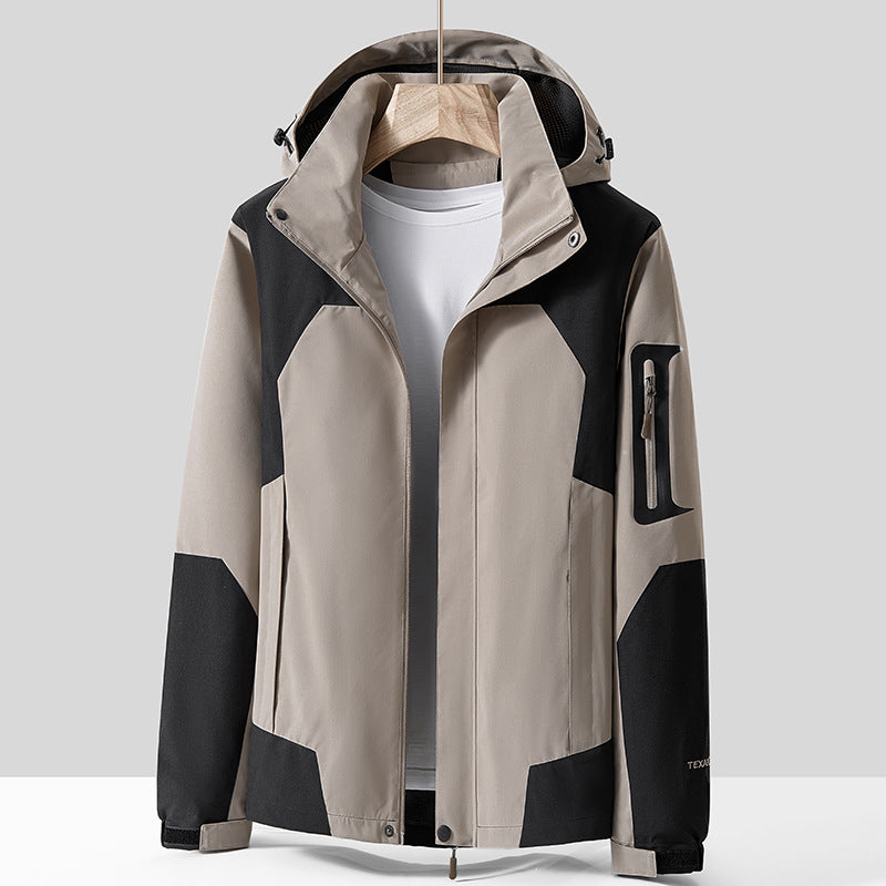 Outdoor Jacket Men's Winter Velvet Short-Sleeved Thickeneded Spring & Fall Windproof Waterproof Breathable Jacket Mountaineering Jacket