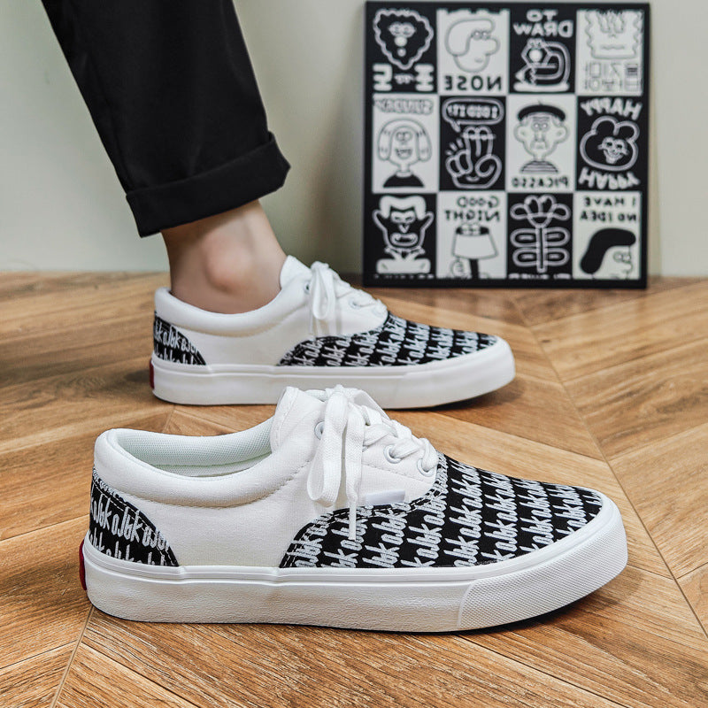 Autumn New Low-Top Men's Shoes, Breathable Canvas Shoes, Trendy Versatile Letter Sneakers, Couple Casual Shoes Wholesale