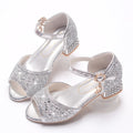 Girls Sandals 2025 New Elsa Princess Shoes Frozen Children's High Heels Model Catwalk Crystal Leather Shoes