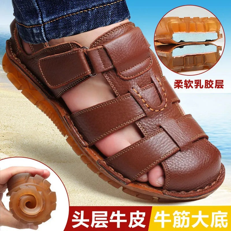 Men's Leather Shoes, New Men's Genuine Leather Sandals, Toe-Toe Sandals, Tendon Soles, Two-Wear Casual Beach Shoes, Fashionable Men's Shoes