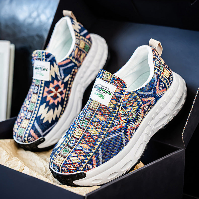 Men's Versatile Printed Thick-Soled Slip-On Canvas Sneakers for Middle-Aged and Young Adults