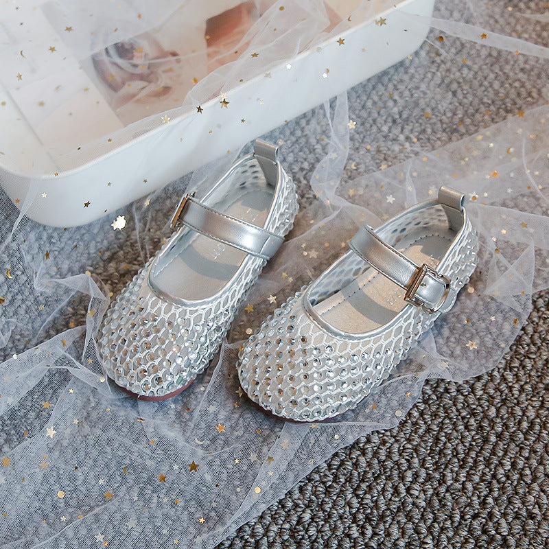 Girls' Hollow-Out Full-Diamond Sandals 2026 Summer Cool Little Girl Rhinestone Crystal Princess Shoes for Small, Medium and Large Children
