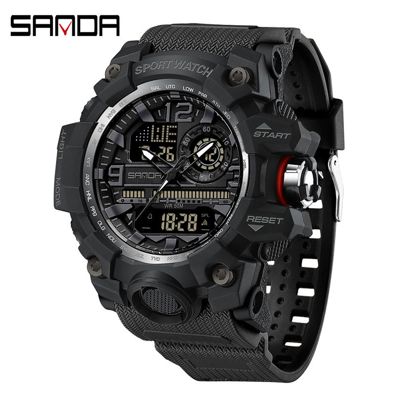 Sanda Hot-Selling Watch Korean Version Student Party Multi-Functional Waterproof Alarm Clock Electronic Watch Cool Dual Display Luminous Sports Watch