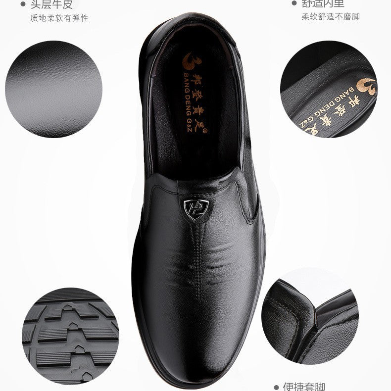 First-Layer Cowhide Loafers for Middle-Aged Men, Slip-On Soft-Soled Leather Shoes, Breathable Business Casual Men's Shoes, Source Factory