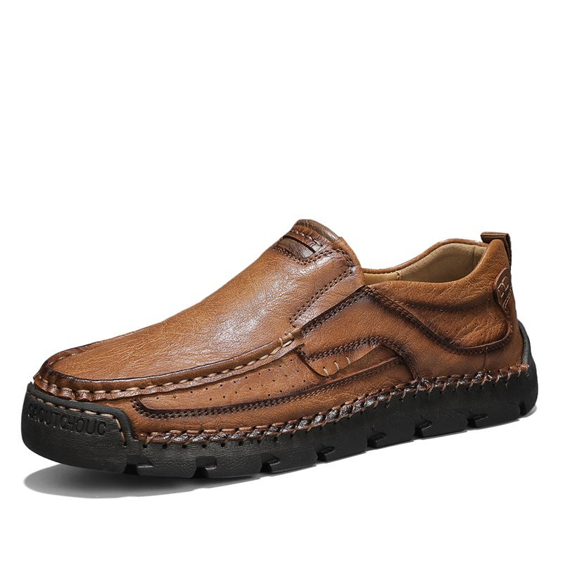 2025 Autumn New Model Hand-Stitched Men's Shoes, Large Size Export Casual Slip-On Men's Leather Shoes, Lazy Shoes
