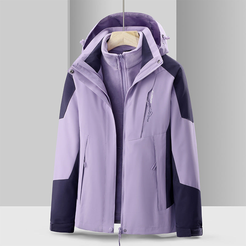 Cross-Border 2023 Outdoor Waterproof and Windproof Three-In-One Detachable Two-Piece Fleece Jacket for Men and Women, Mountaineering Clothing