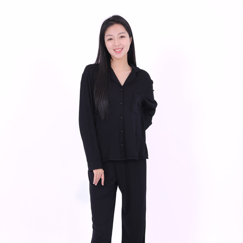 Factory in stock long-sleeved simple European and American style home clothes suit cross-border black modal pajamas wholesale