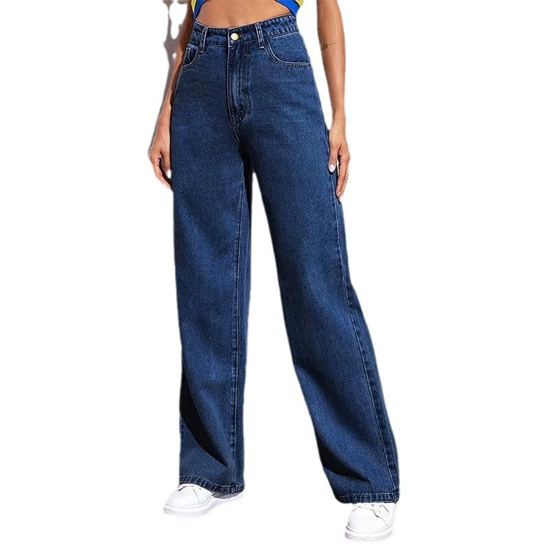 American Retro Wide-Leg Jeans for Women, High-Waisted, Loose-Fitting, New Spring and Autumn Style, Straight-Leg Pants, Slimming for Pear-Shaped Body