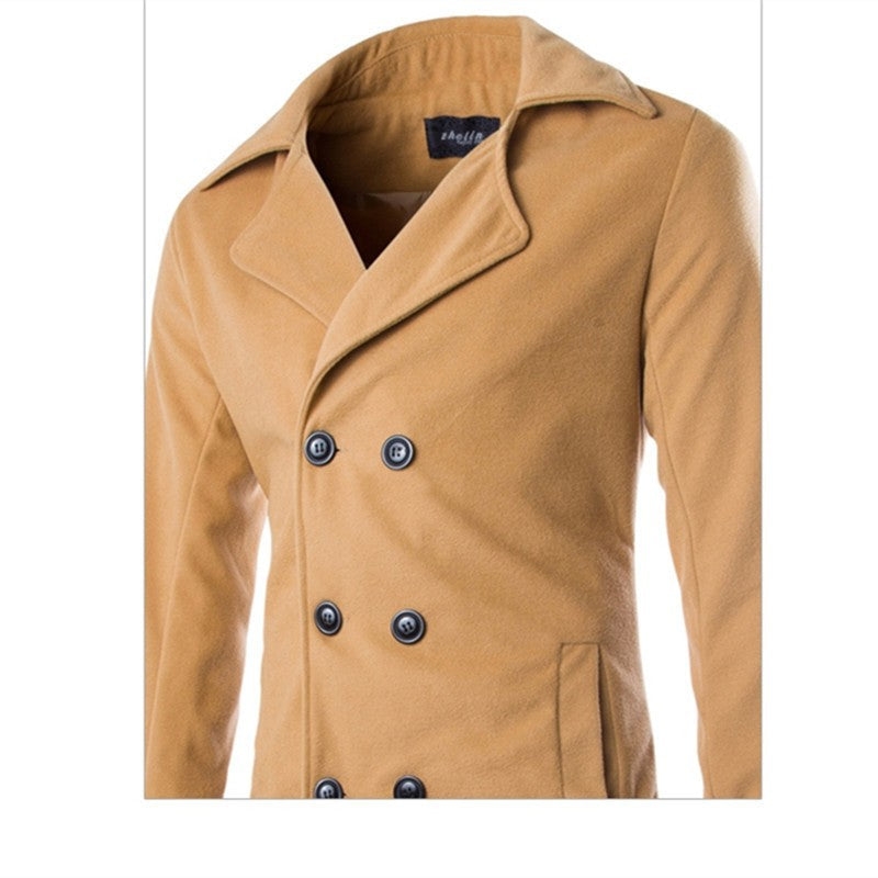 New foreign trade men's wholesale woolen coat men's slim fit woolen coat fashion long double-breasted trench coat