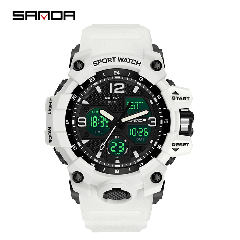 Sanda Hot-Selling Watch Korean Version Student Party Multi-Functional Waterproof Alarm Clock Electronic Watch Cool Dual Display Luminous Sports Watch