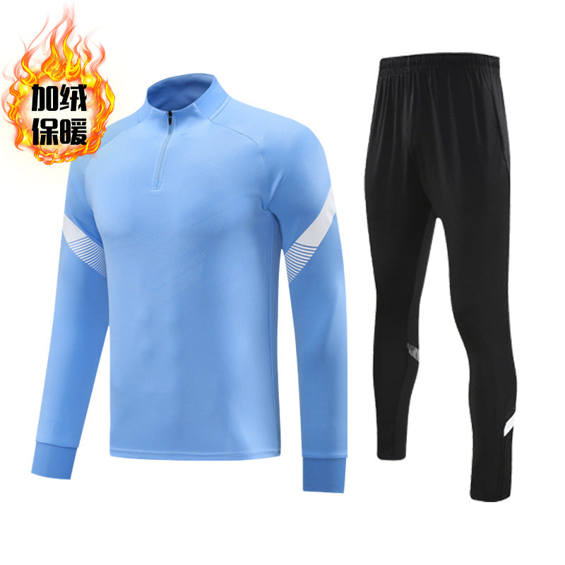 Autumn and Winter Velvet Half-Zip Pullover Long-Sleeved Training Clothing Set Kidsren's Football Appearance Clothing Running Sportswear Customization