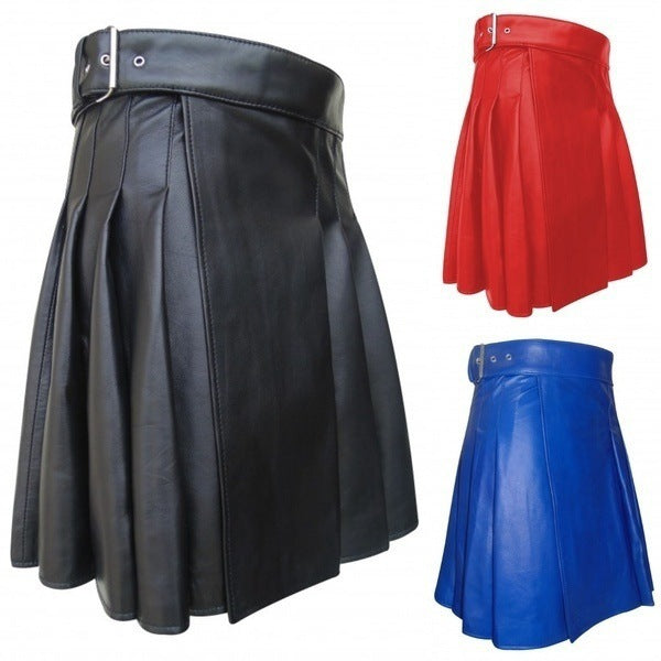 Men's AliExpress Hot Sale Scottish Holiday Skirt Men's Plaid Multicolor Leather Pleated Skirt Wholesale
