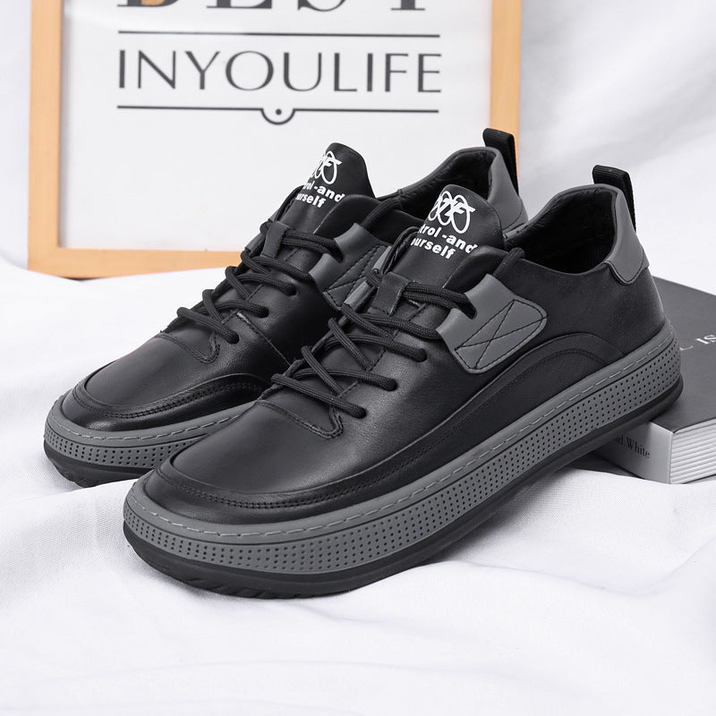 2024 Autumn Men's Genuine Leather Sneakers, Top Layer Cowhide Men's Clown Shoes, Men's Casual Shoes, Breathable, Shock-Absorbing, Comfortable