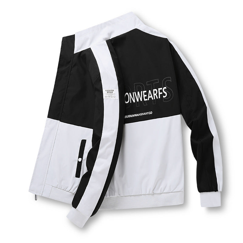Men's Collar Zipper Casual Long-sleeved Jacket Jacket for Teenagers Spring and Autumn Collar Colorblock Fashion Top 9335