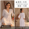 Cross-Border Nightgown for Women Summer Thin Ice Silk Short-Sleeved Pajamas Dress Sweet Lace Deep V Backless Pajamas Home Clothes