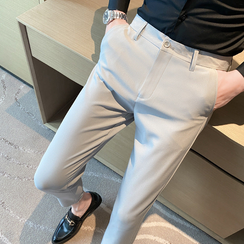 Korean Style Small Western Trousers Men's Autumn and Winter Business Slim-fit Straight Ankle-length Pants 2024 New Arrival Light Luxury Suit Trousers