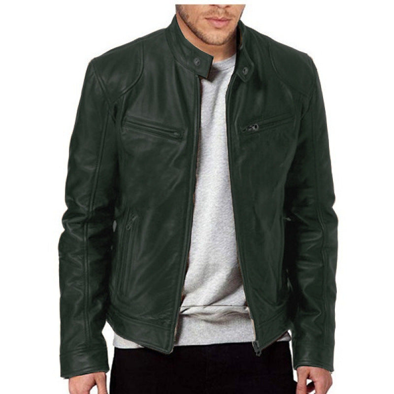 Foreign Trade European and American Men's Leather Jackets for Men and Teenagers Stand-Up Collar Punk Men's Motorcycle Leather Jackets Wholesale