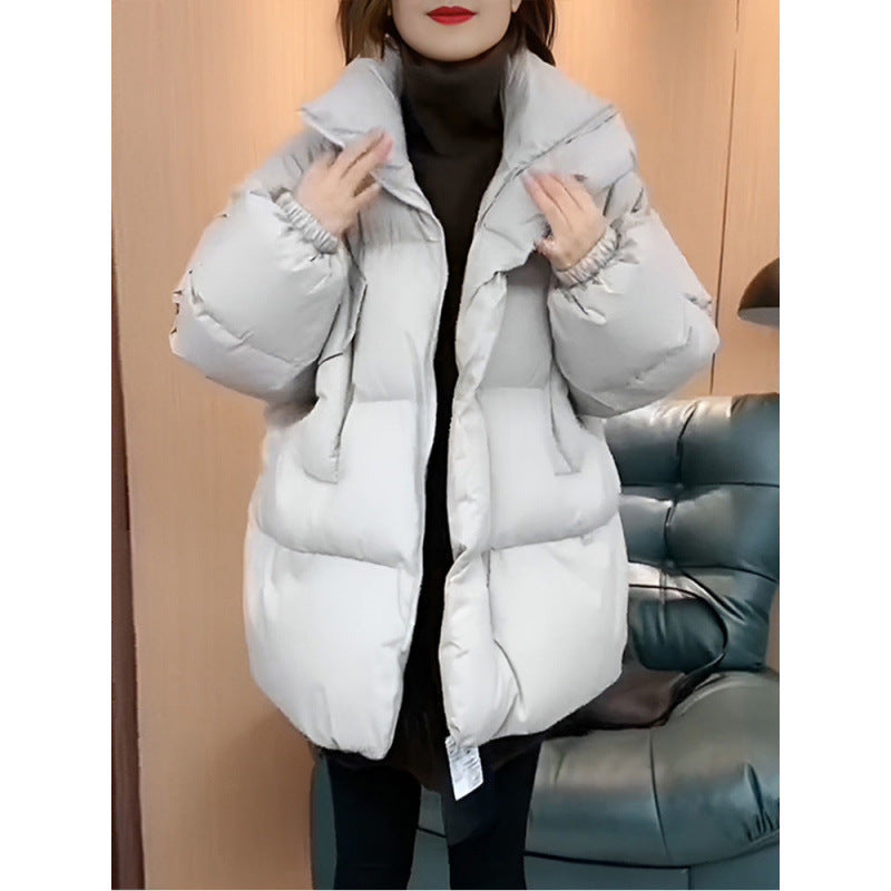 2024 Winter New Fashion Korean Style Mid-length Pocket Stitching Collar Retro Loose Cotton-padded Jacket Women's Coat