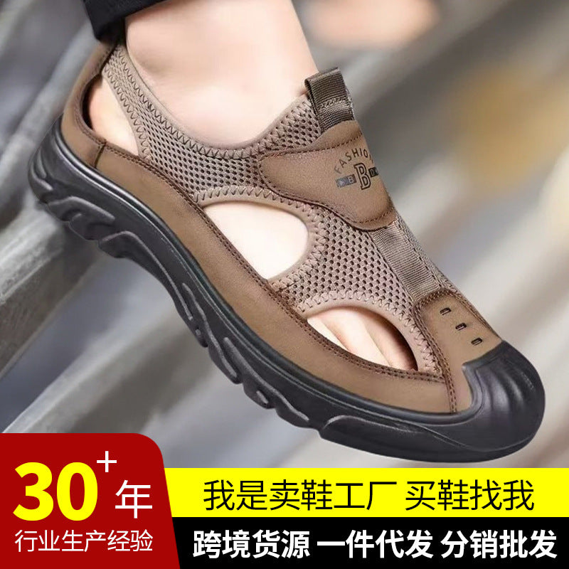 Men's Shoes Summer New Men's Sandals Hollow Mesh Comfortable Casual Shoes Soft Sole Slip-On Beach Shoes Wholesale