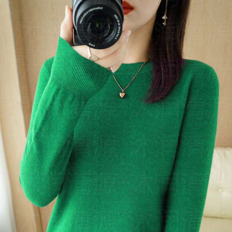 Sweater Women's Autumn and Winter Round Neck Knitted Sweater Women's Thin Long-Sleeved Bottoming Sweater Cross-Border Sweater Women's Non-Wool Knitted Sweater