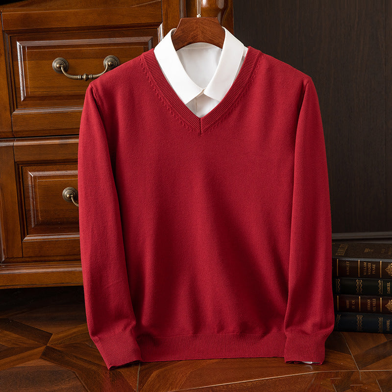 Men's Sweater Autumn/Winter V-Neck Knitted Loose Plus Size Cross-Border Sweater Men's Warm Knitted Base Layer