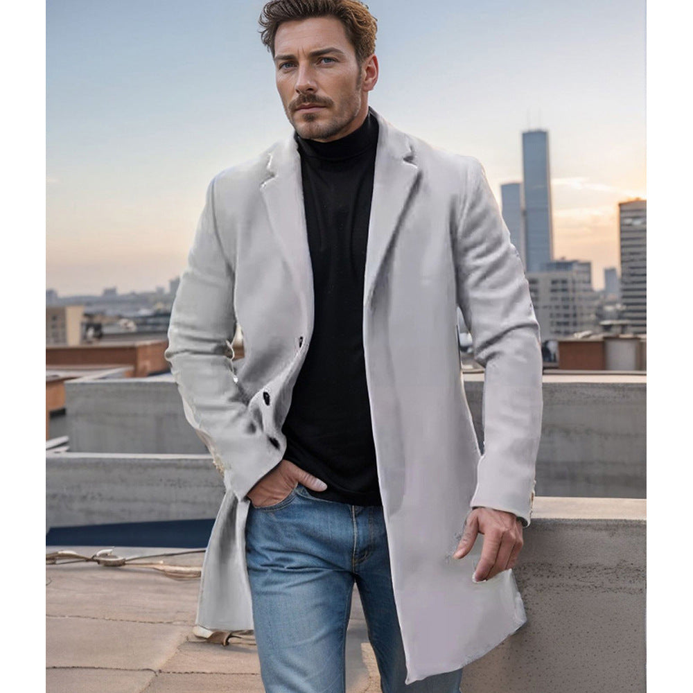 Cross-border Independent Station New Men's Woolen Coat British Style Autumn and Winter Woolen Mid-length Coat Men's Fashionable Coat