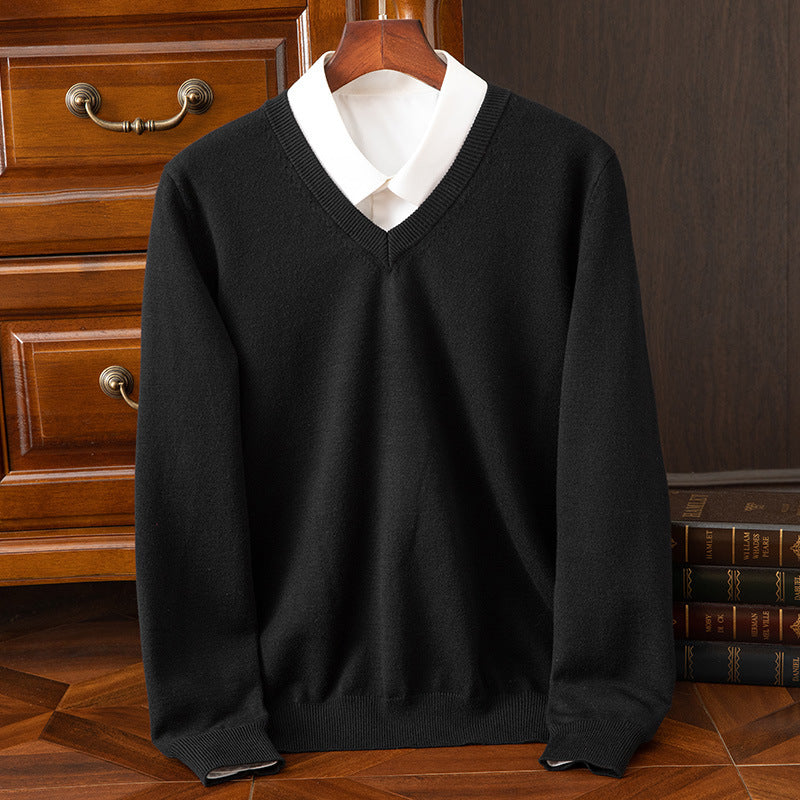 Men's Sweater Autumn/Winter V-Neck Knitted Loose Plus Size Cross-Border Sweater Men's Warm Knitted Base Layer