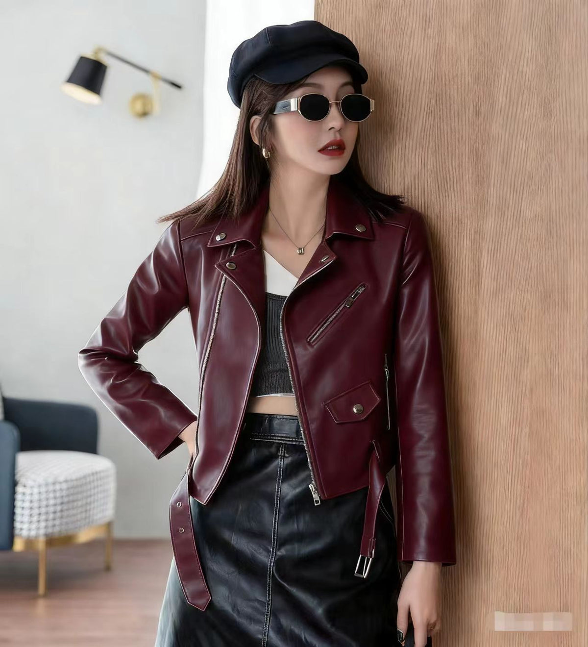 2025 Spring and Autumn New Yellow Women's Leather Jacket Large Size Women's Jacket Short Women's Leather Jacket Motorcycle Wholesale