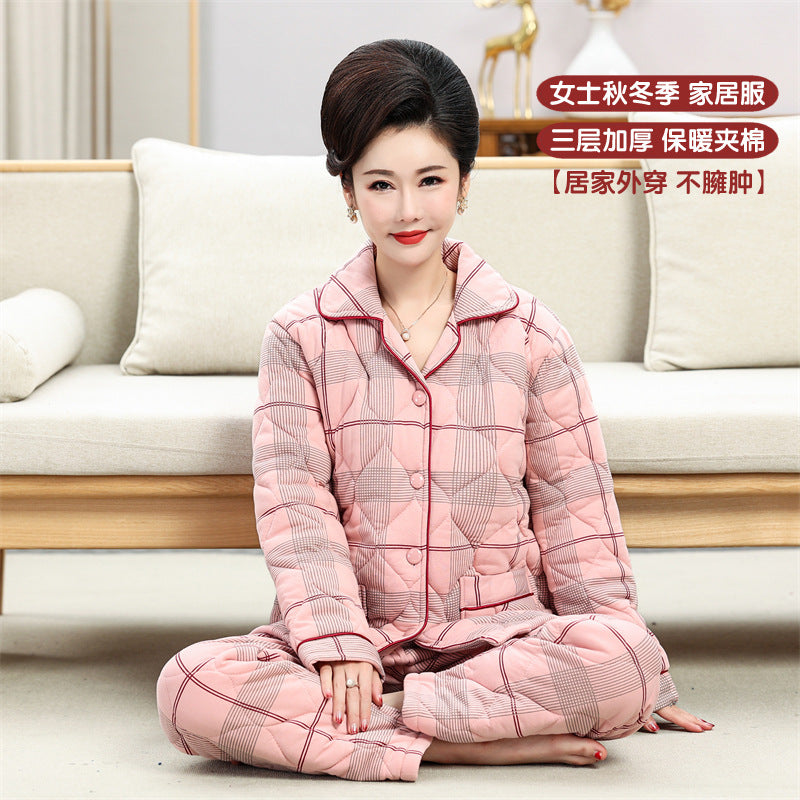 Sleeping beauty pajamas fall/winter women's cotton padded three-layer thick warm and cold-proof home clothes mother's day gift 08