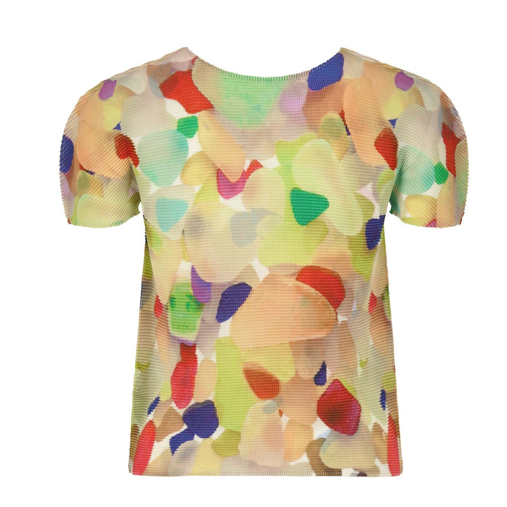 Miyake Design Niche Tops for Women Summer Thin Round Neck Slimming Look Pleated Printed Short-Sleeved T-Shirts for Women