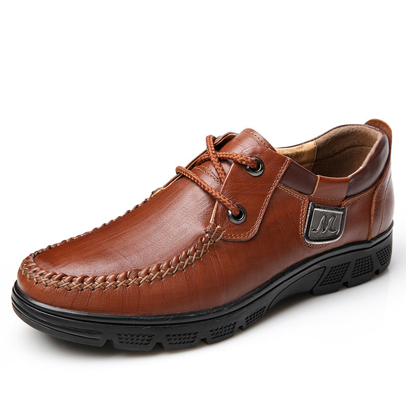 Men's formal leather shoes new low heel youth top leather fashion trend hand stitching casual lace-up men's shoes