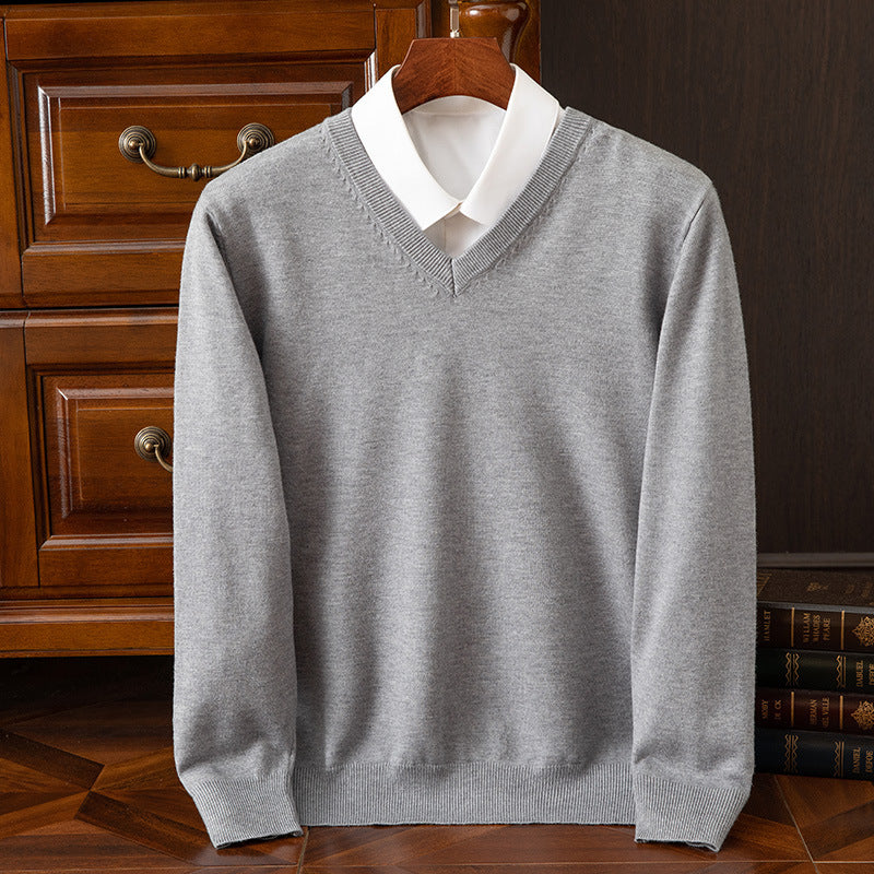 Men's Sweater Autumn/Winter V-Neck Knitted Loose Plus Size Cross-Border Sweater Men's Warm Knitted Base Layer