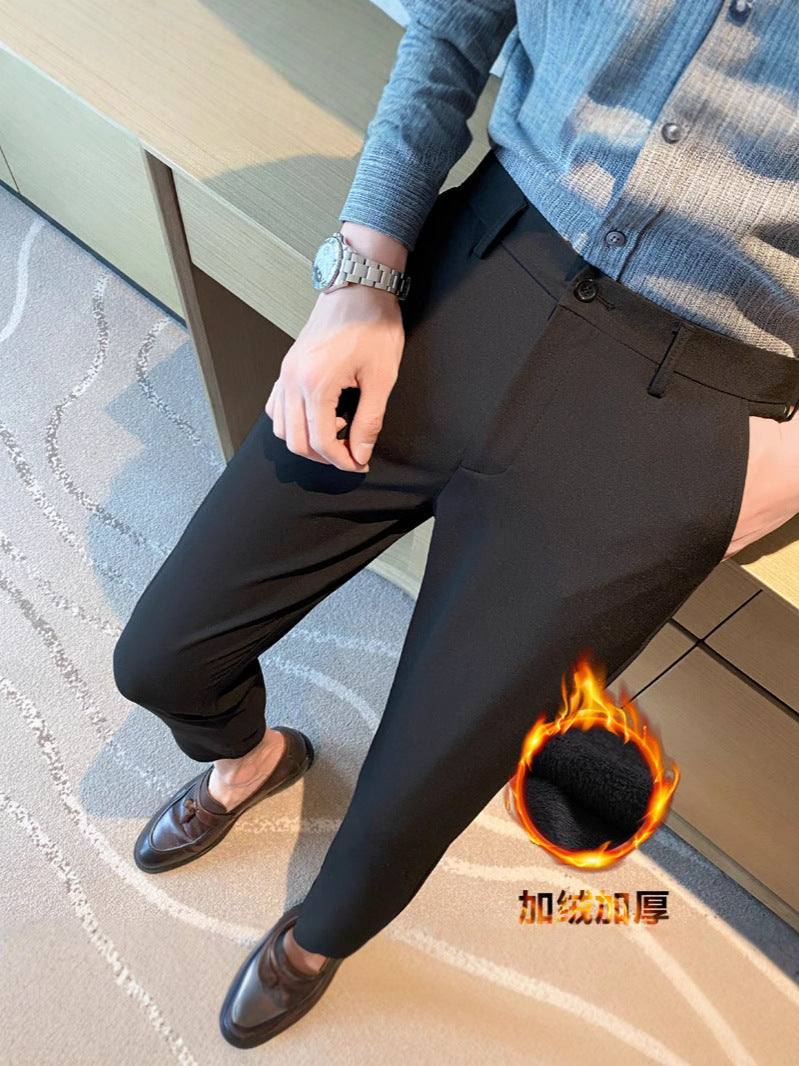 Korean Style Small Western Trousers Men's Autumn and Winter Business Slim-fit Straight Ankle-length Pants 2024 New Arrival Light Luxury Suit Trousers